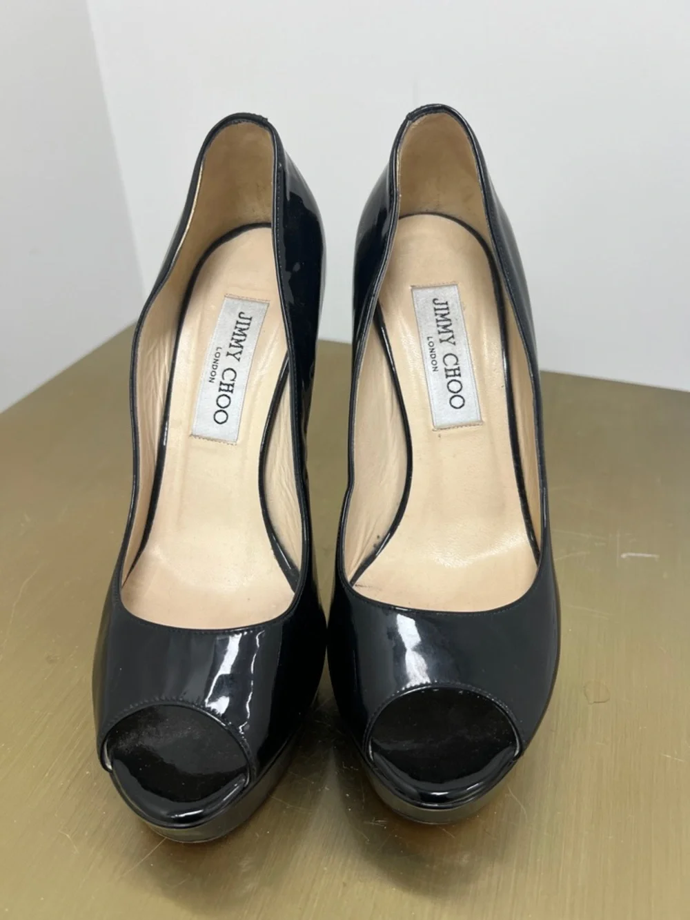 Jimmy Choo Black Patent Peep-Toe Platform Pumps - Picture 2 of 10